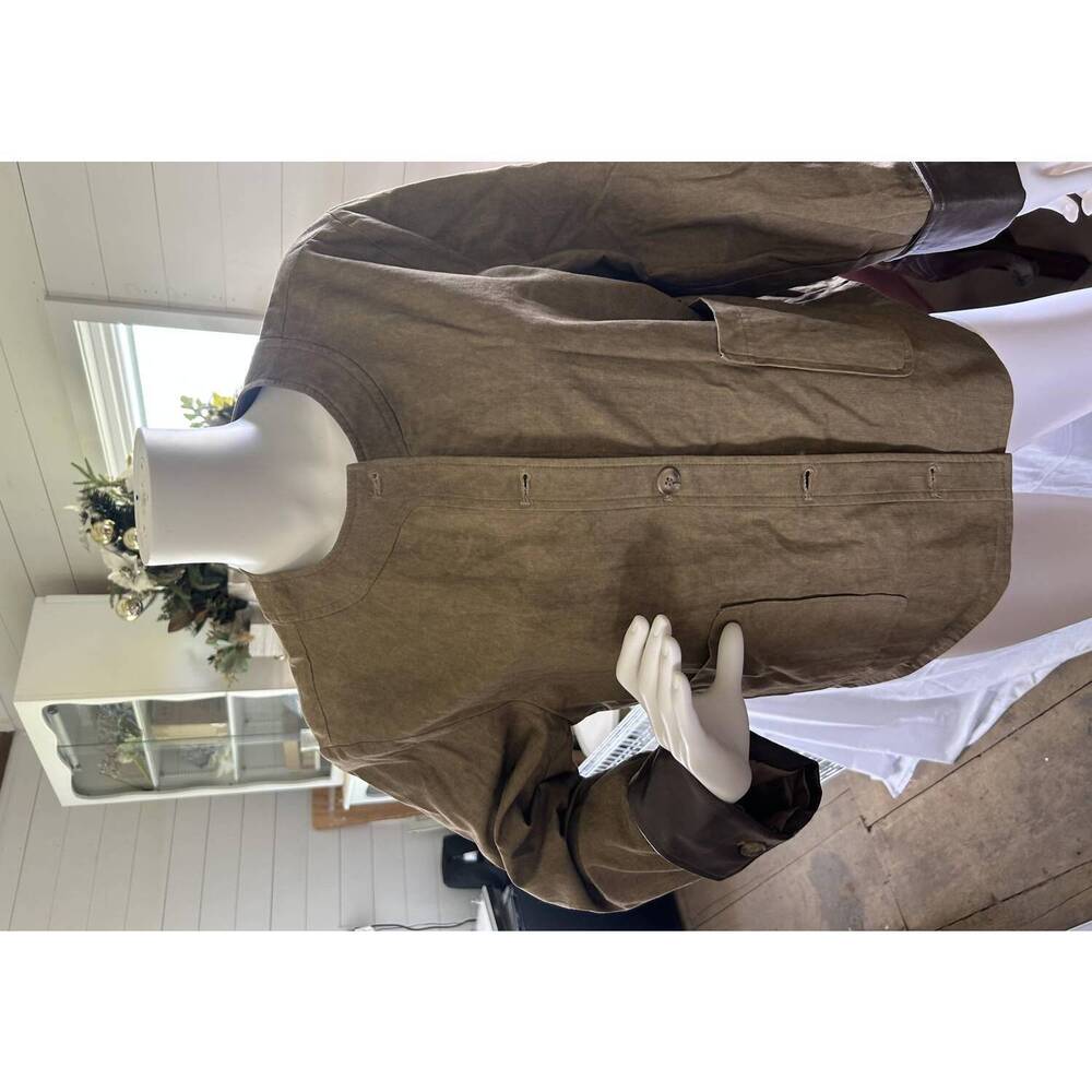 NEW ELLE GREY women's cotton collarless button down jacket in washed khaki